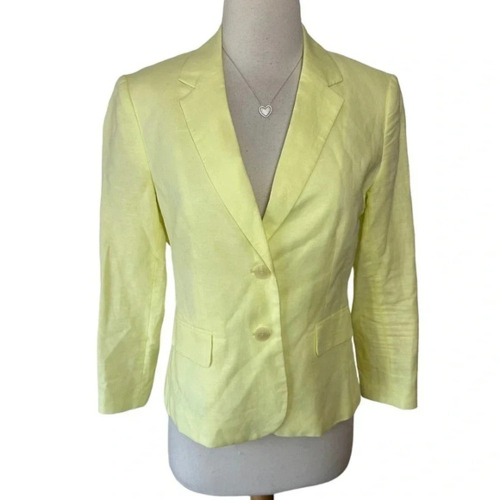 Banana Republic Blazer 4 Yellow Linen Cotton Two‎ Button Notched Lapel Office